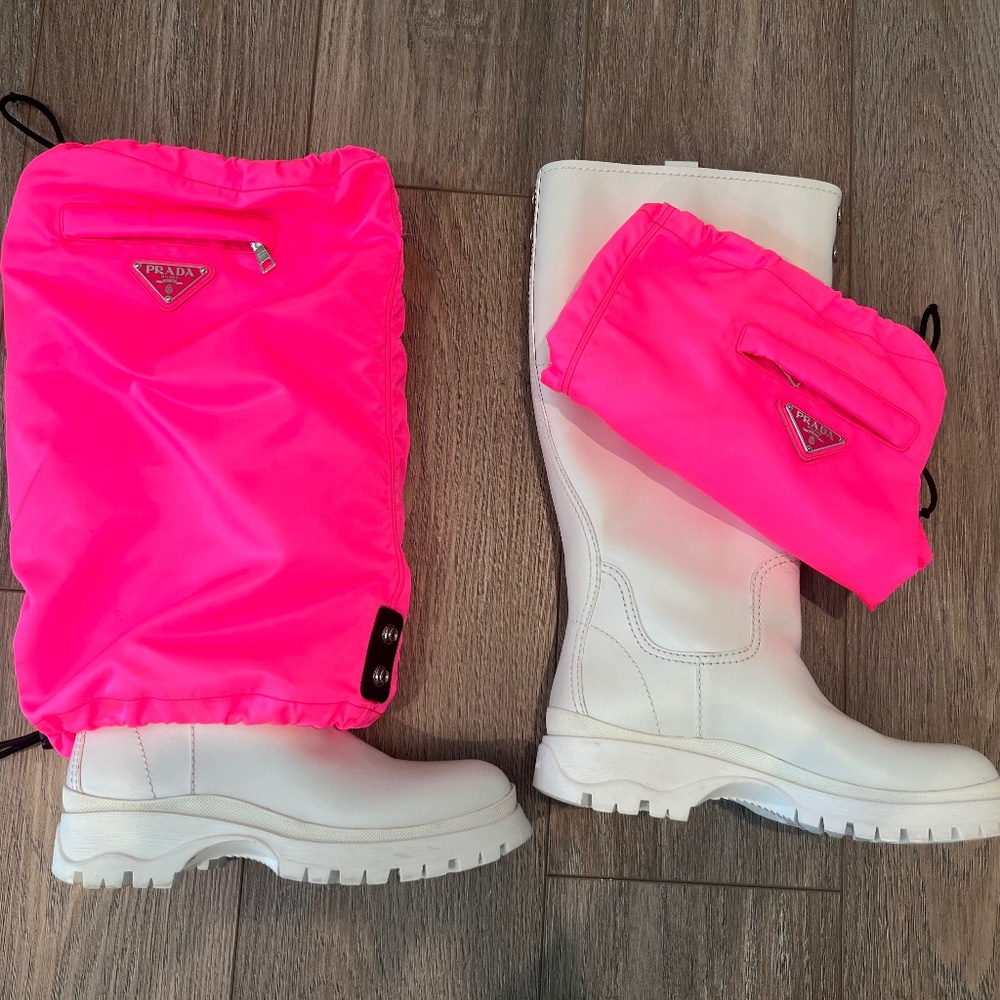 White Prada waterproof boots size 6